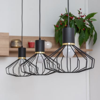 Lustr na lanku SOLANO 3xE27/15W/230V černá/zlatá