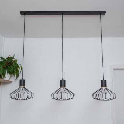 Lustr na lanku SOLANO 3xE27/15W/230V černá/zlatá