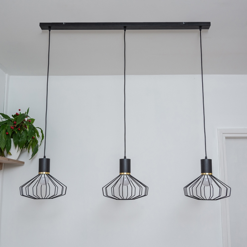 Lustr na lanku SOLANO 3xE27/15W/230V černá/zlatá
