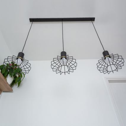 Lustr na lanku SOLANO 3xE27/15W/230V černá/zlatá