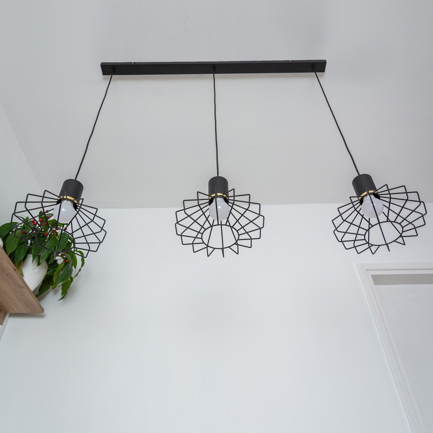 Lustr na lanku SOLANO 3xE27/15W/230V černá/zlatá