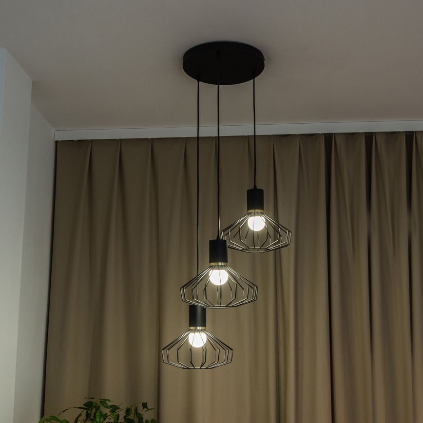 Lustr na lanku SOLANO 3xE27/15W/230V černá/zlatá