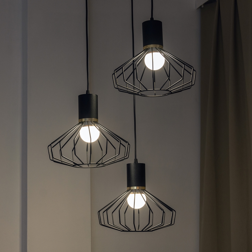 Lustr na lanku SOLANO 3xE27/15W/230V černá/zlatá