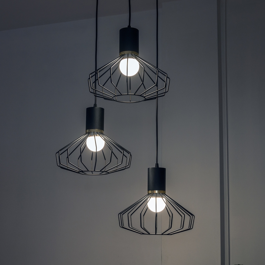Lustr na lanku SOLANO 3xE27/15W/230V černá/zlatá
