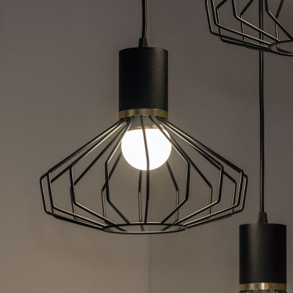 Lustr na lanku SOLANO 3xE27/15W/230V černá/zlatá