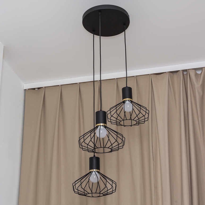 Lustr na lanku SOLANO 3xE27/15W/230V černá/zlatá