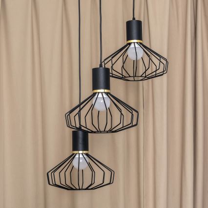 Lustr na lanku SOLANO 3xE27/15W/230V černá/zlatá