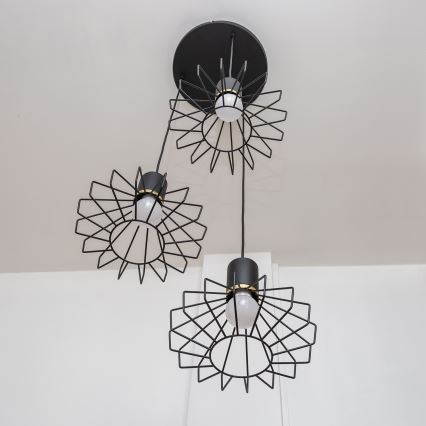 Lustr na lanku SOLANO 3xE27/15W/230V černá/zlatá