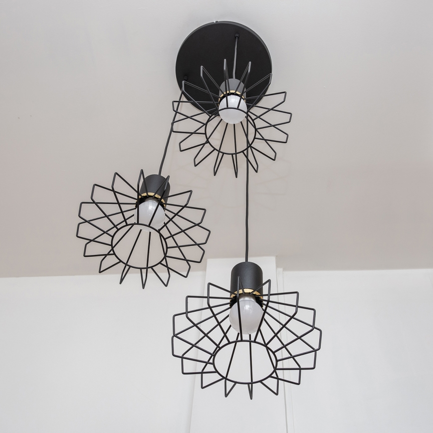 Lustr na lanku SOLANO 3xE27/15W/230V černá/zlatá