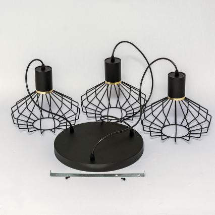 Lustr na lanku SOLANO 3xE27/15W/230V černá/zlatá