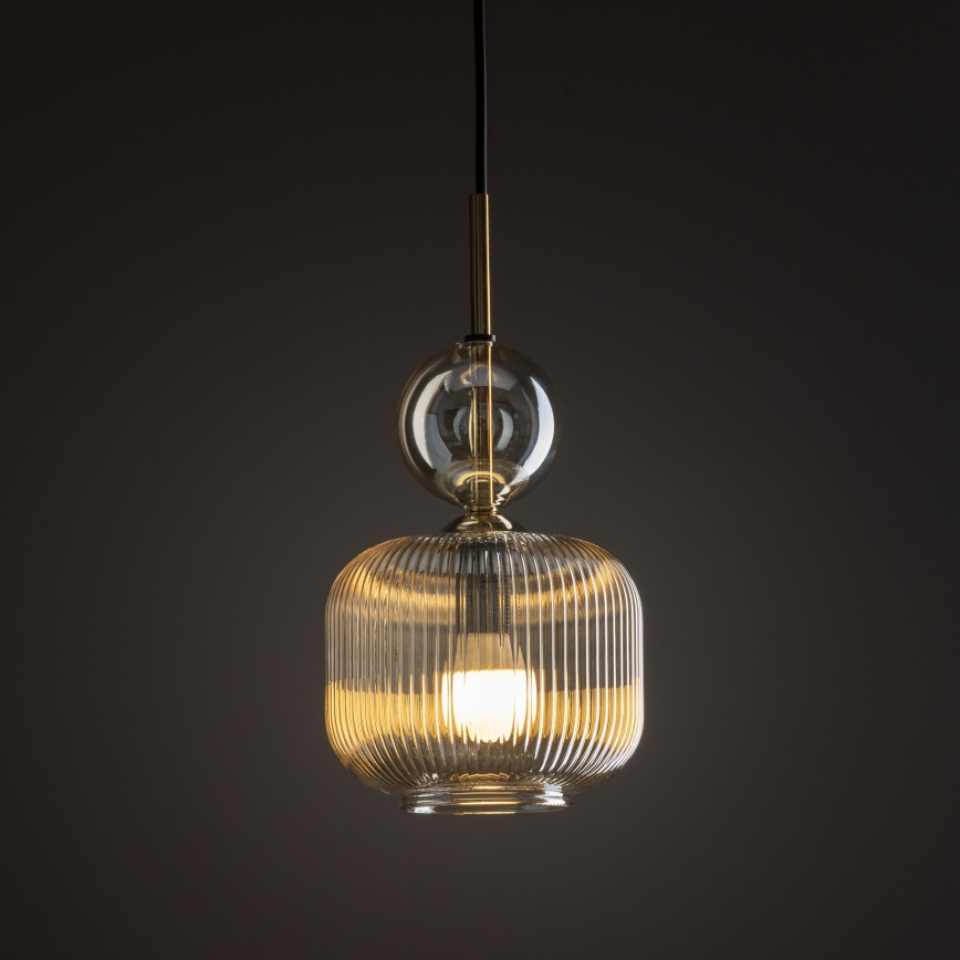 Lustr na lanku SOPHIA 1xE14/10W/230V černá/kouřová béžová