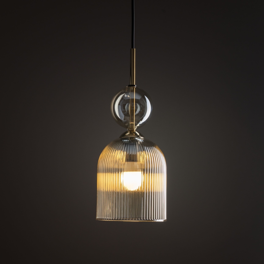 Lustr na lanku SOPHIA 1xE14/10W/230V černá/kouřová béžová