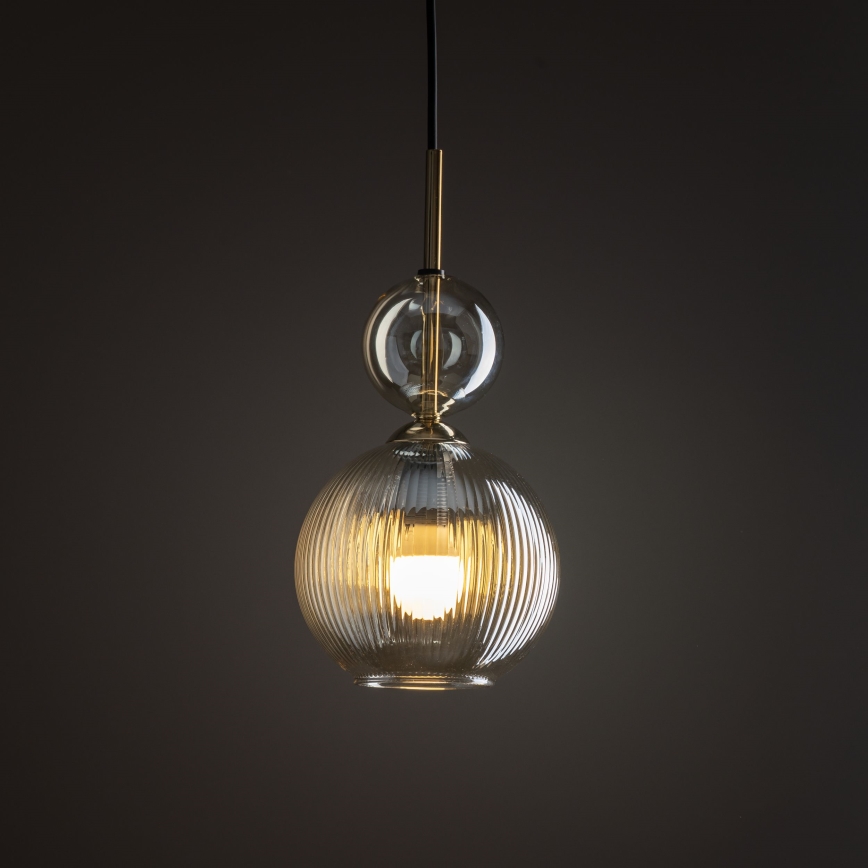 Lustr na lanku SOPHIA 1xE14/10W/230V černá/kouřová béžová