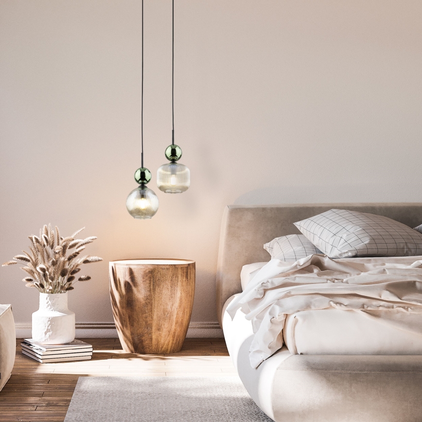 Lustr na lanku SOPHIA 1xE14/10W/230V černá/zelená/kouřová béžová