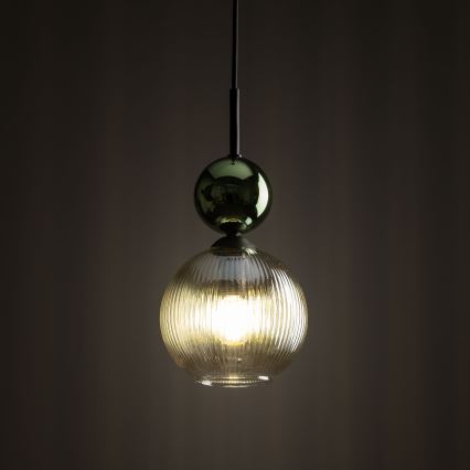 Lustr na lanku SOPHIA 1xE14/10W/230V černá/zelená/kouřová béžová