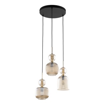 Lustr na lanku SOPHIA 3xE14/10W/230V černá/kouřová béžová