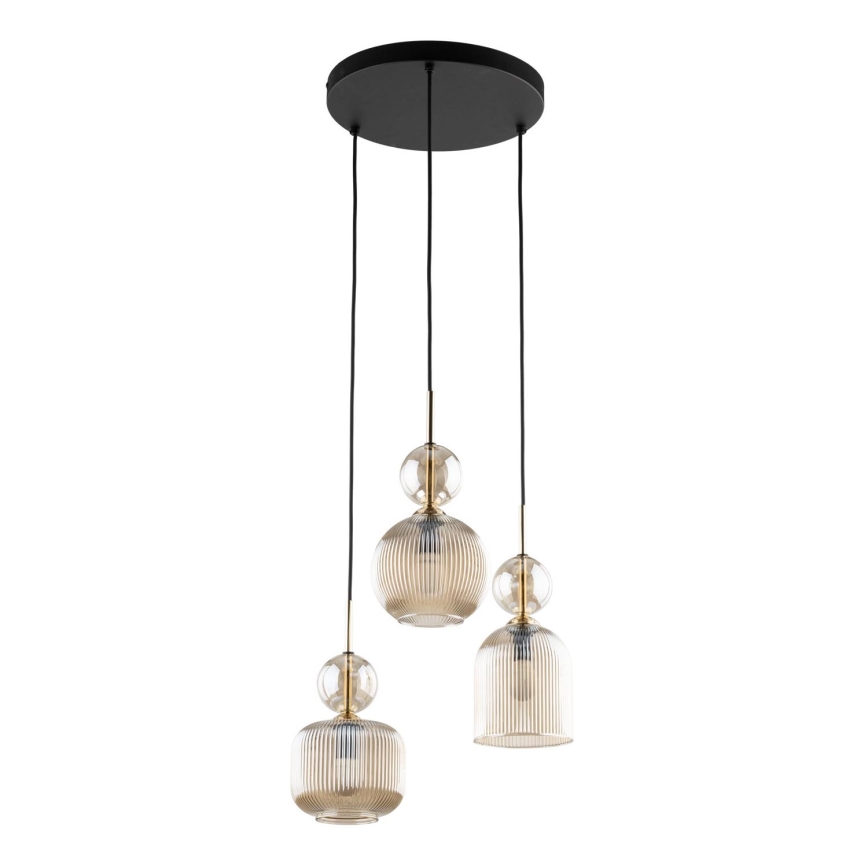 Lustr na lanku SOPHIA 3xE14/10W/230V černá/kouřová béžová