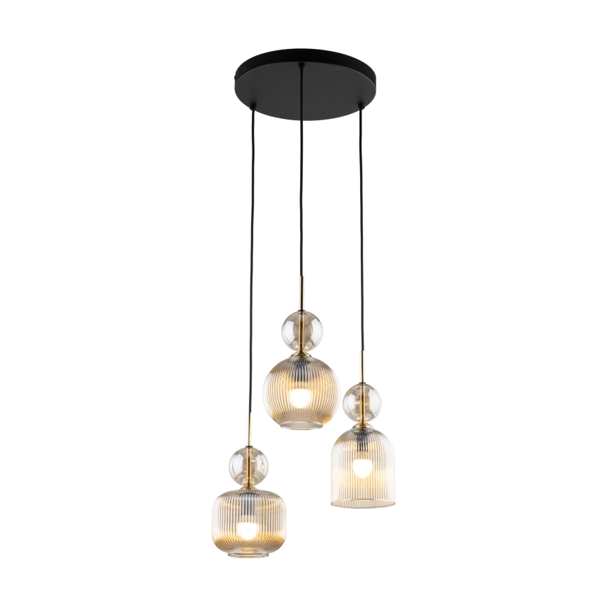 Lustr na lanku SOPHIA 3xE14/10W/230V černá/kouřová béžová