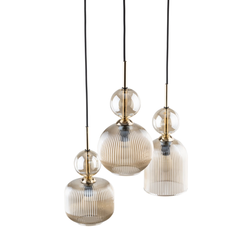 Lustr na lanku SOPHIA 3xE14/10W/230V černá/kouřová béžová
