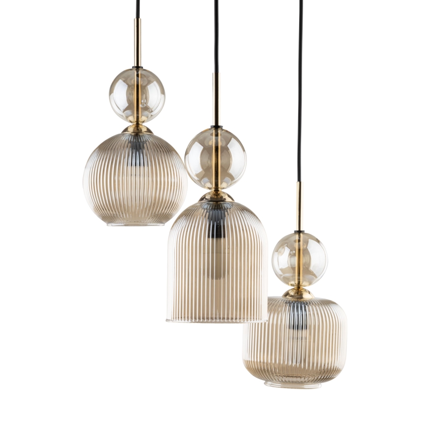 Lustr na lanku SOPHIA 3xE14/10W/230V černá/kouřová béžová