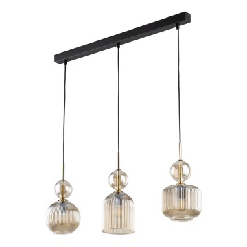 Lustr na lanku SOPHIA 3xE14/10W/230V černá/kouřová béžová