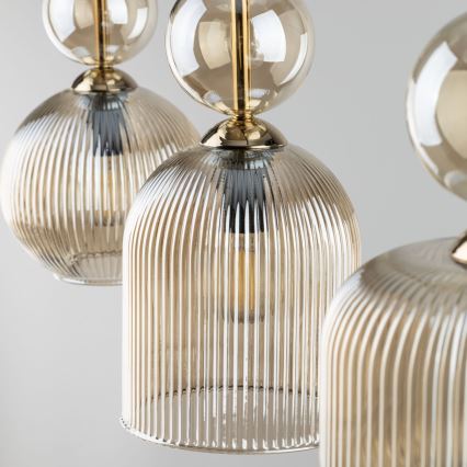 Lustr na lanku SOPHIA 3xE14/10W/230V černá/kouřová béžová