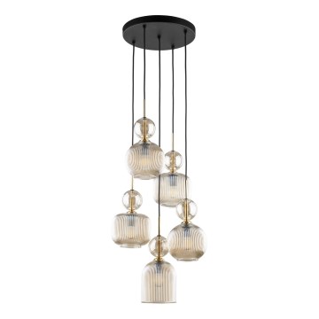Lustr na lanku SOPHIA 5xE14/10W/230V černá/kouřová béžová
