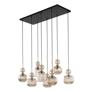 Lustr na lanku SOPHIA 8xE14/10W/230V černá/kouřová béžová
