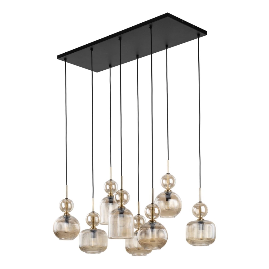 Lustr na lanku SOPHIA 8xE14/10W/230V černá/kouřová béžová