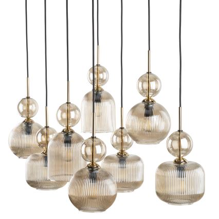 Lustr na lanku SOPHIA 8xE14/10W/230V černá/kouřová béžová