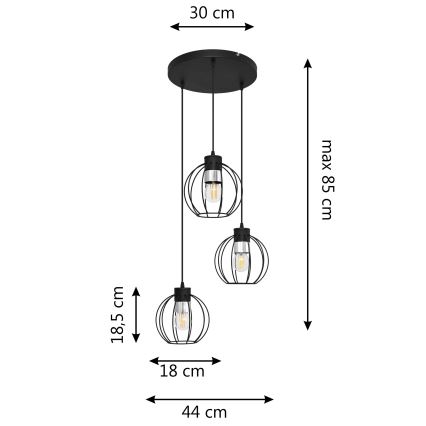 Lustr na lanku STARLIGHT 3xE27/15W/230V černá/stříbrná