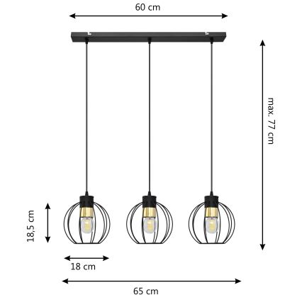 Lustr na lanku STARLIGHT 3xE27/15W/230V černá/zlatá