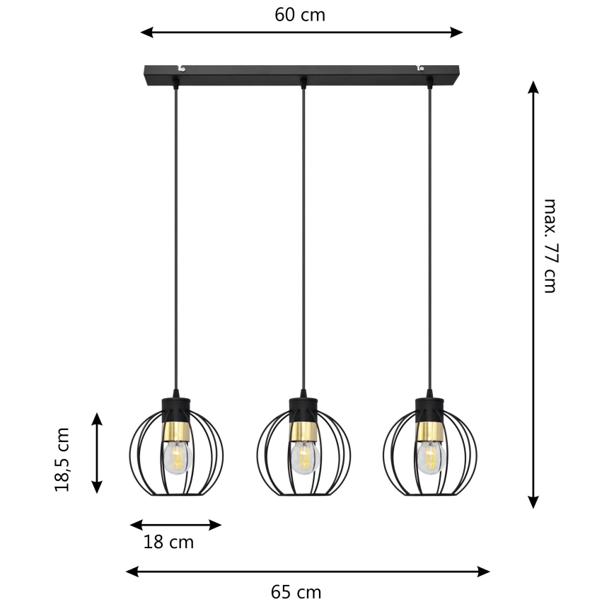 Lustr na lanku STARLIGHT 3xE27/15W/230V černá/zlatá
