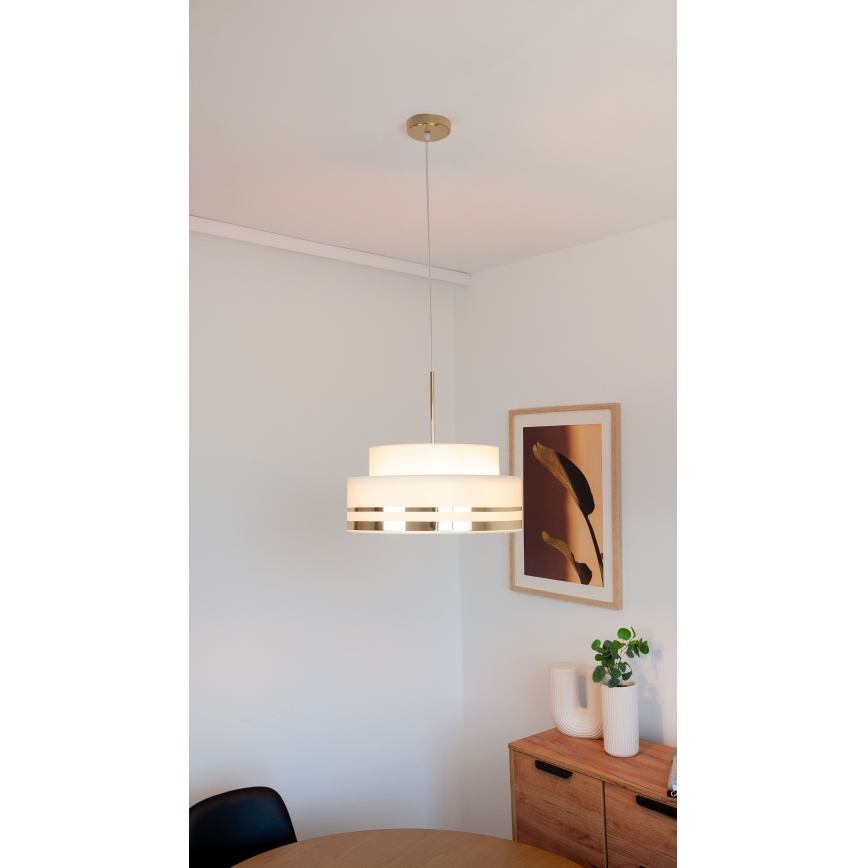 Lustr na lanku TAMI 1xE27/60W/230V pr. 40 cm béžová/zlatá