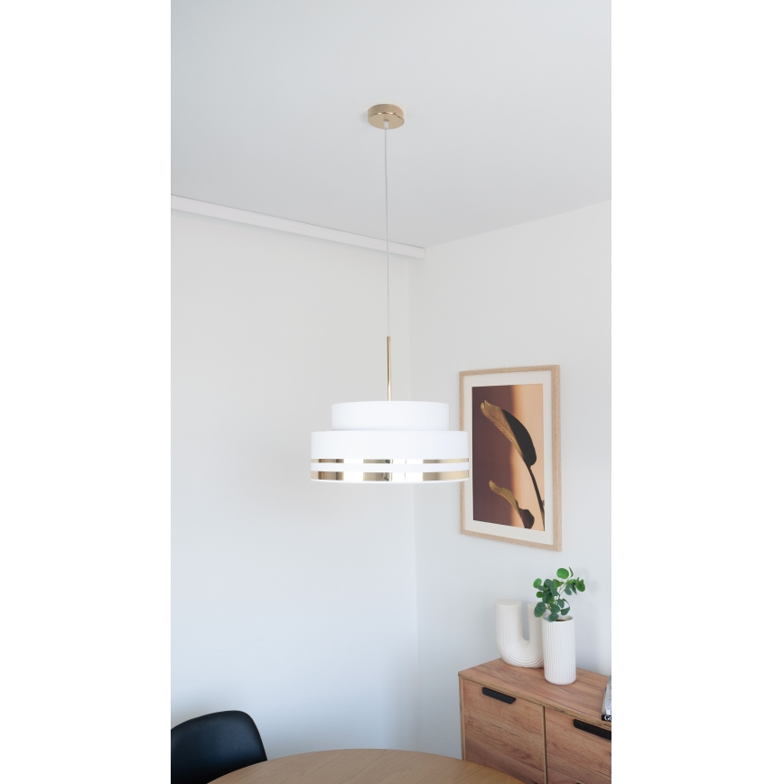 Lustr na lanku TAMI 1xE27/60W/230V pr. 40 cm krémová/zlatá