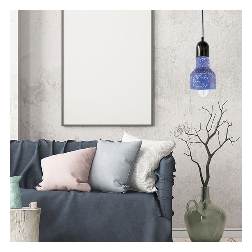 Lustr na lanku TERRAZZO 1xE27/60W/230V pr. 12 cm modrá