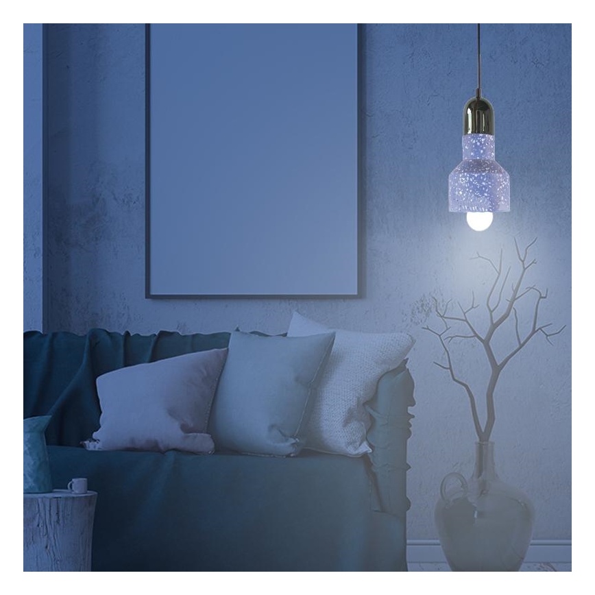 Lustr na lanku TERRAZZO 1xE27/60W/230V pr. 12 cm modrá