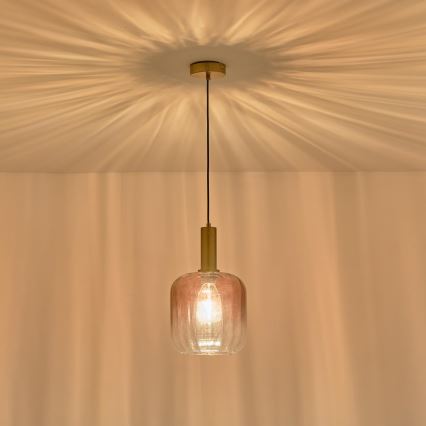 Lustr na lanku TOPAZ 1xE27/15W/230V červená/kouřová pr. 20 cm