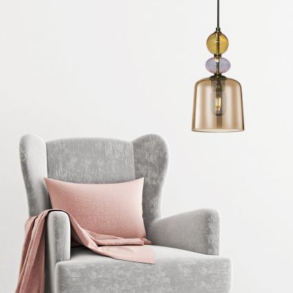 Lustr na lanku TROPEA 1xE27/15W/230V černá/kouřová béžová/růžová