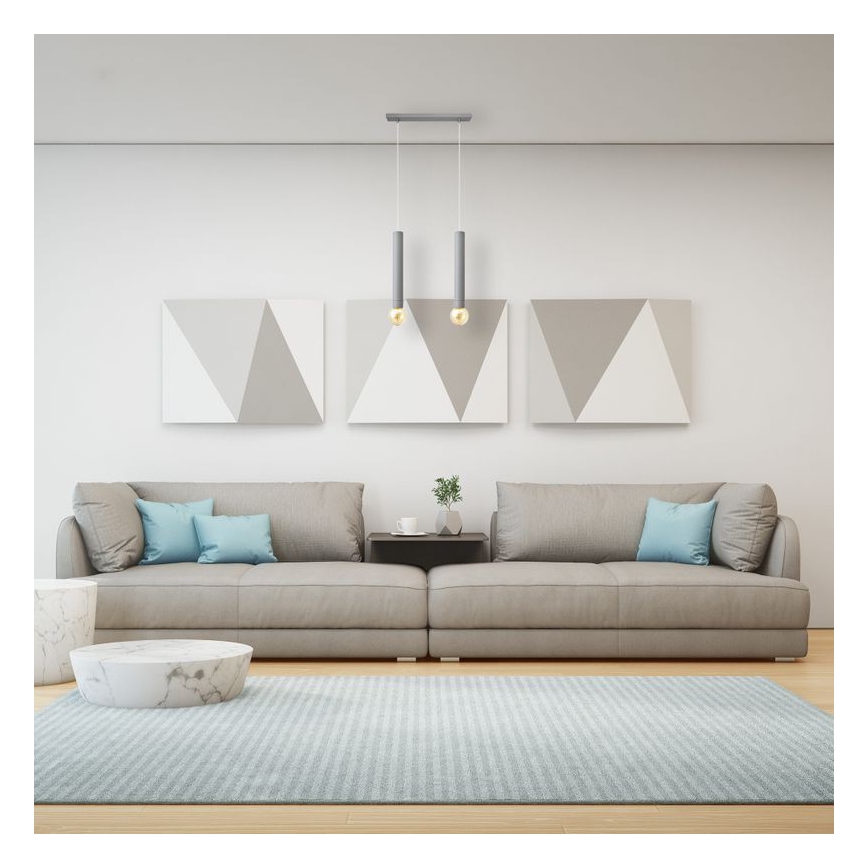 Lustr na lanku TUBA 2xE27/15W/230V šedá