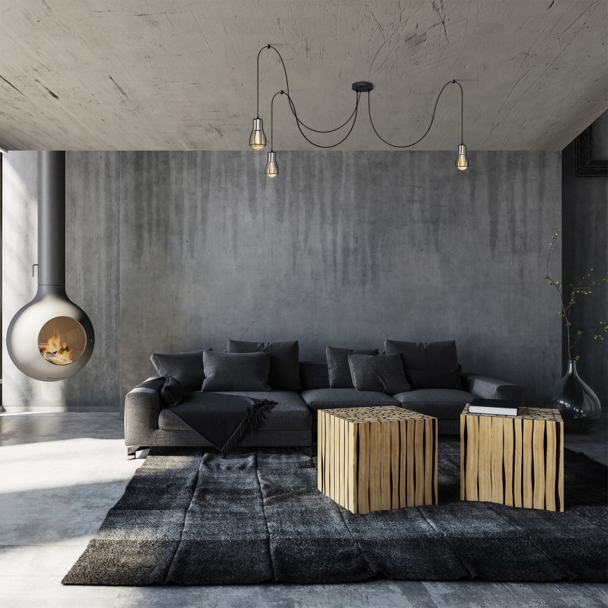 Lustr na lanku TUBE 3xE27/10W/230V pavouk černá/lesklý chrom