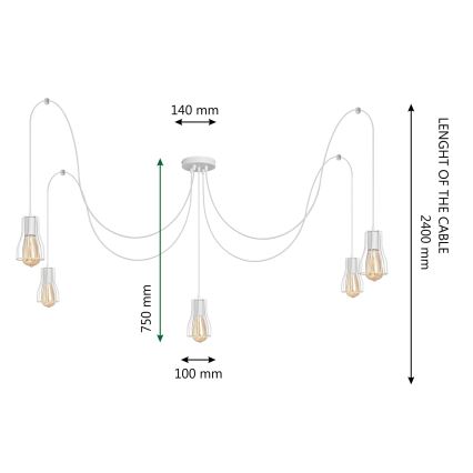 Lustr na lanku TUBE LONG 5xE27/10W/230V bílá