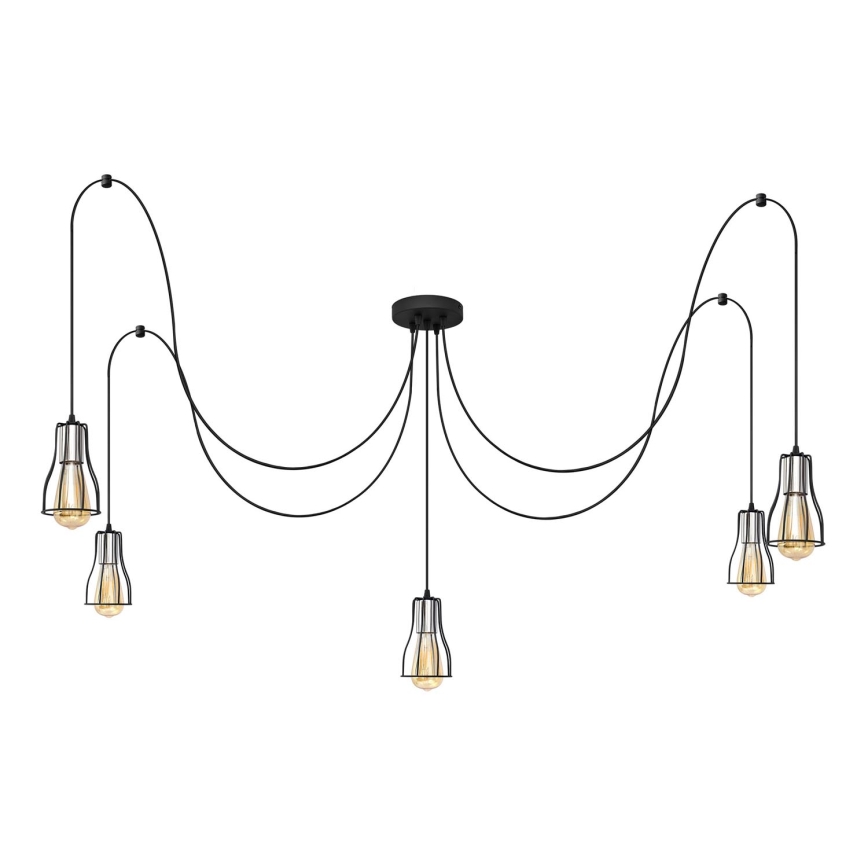 Lustr na lanku TUBE LONG 5xE27/15W/230V černá/lesklý chrom