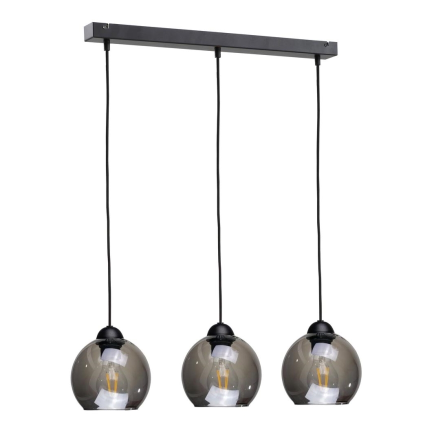 Lustr na lanku UNO 3xE27/60W/230V černá/kouřová
