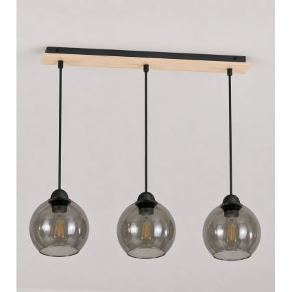 Lustr na lanku UNO WOOD 3xE27/60W/230V černá/hnědá