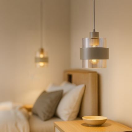 Lustr na lanku VALENTINO 1xE27/15W/230V béžová/čirá