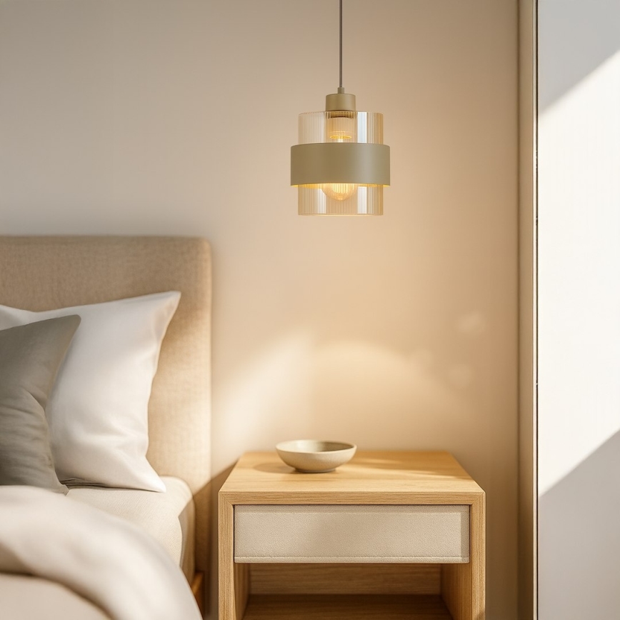 Lustr na lanku VALENTINO 1xE27/15W/230V béžová/čirá