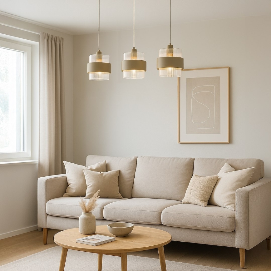 Lustr na lanku VALENTINO 3xE27/15W/230V béžová/čirá