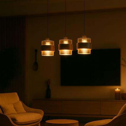 Lustr na lanku VALENTINO 3xE27/15W/230V béžová/čirá