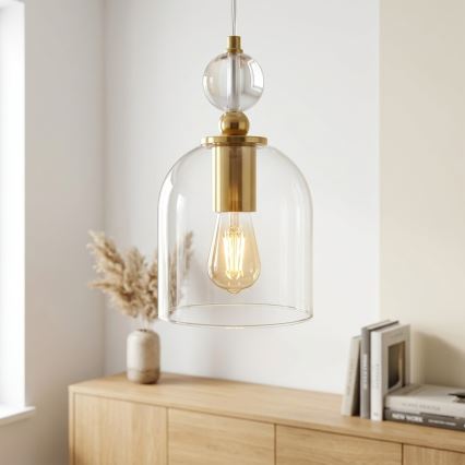 Lustr na lanku VELARE 1xE27/15W/230V zlatá/čirá